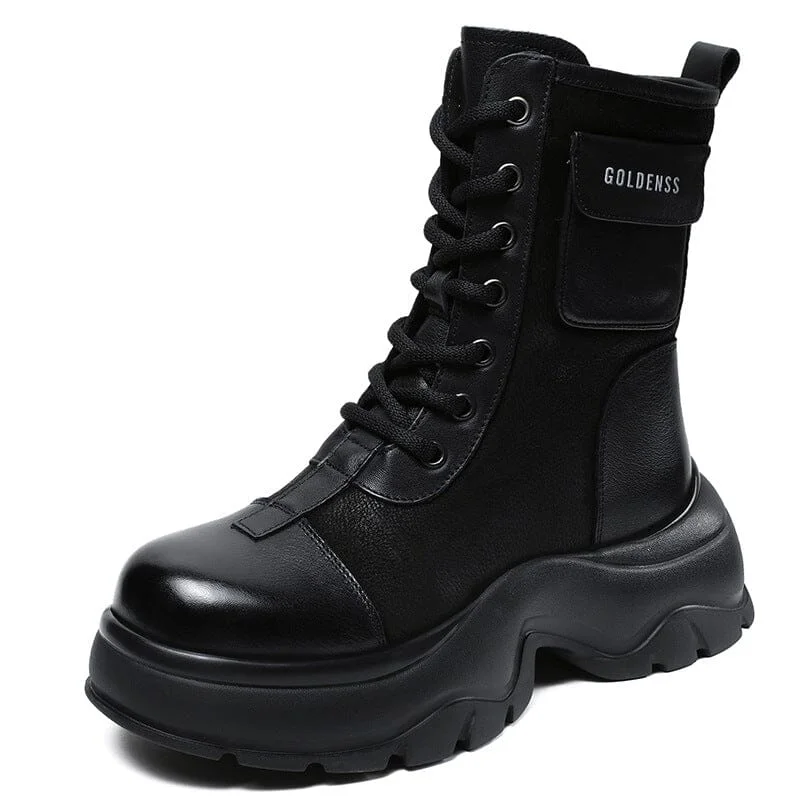 Women Autumn Leather Platform Combat Boots