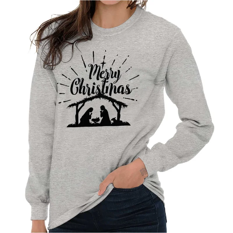 Nativity Scene Merry Christmas Long Sleeve T-Shirt