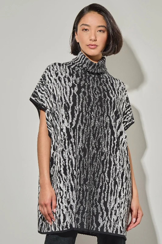 Plus Size Short Sleeve Animal Print Turtleneck Tunic